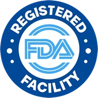 Blue roundel reading Registered FDA Facility