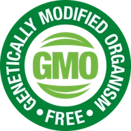 Green roundel reading Genetically Modified Organism Free, GMO