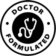 Black roundel with a stethoscope reading Doctor Formulated