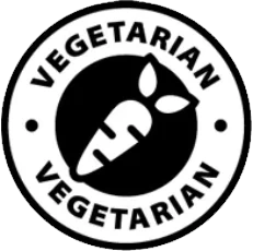 Black roundel with a carrot reading Vegetarian