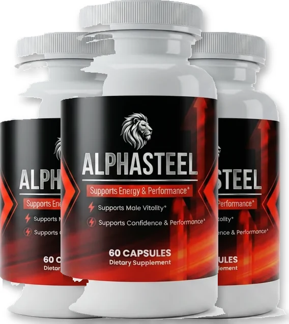 AlphaSteel 3 bottles, 180 capsules, black and red labels